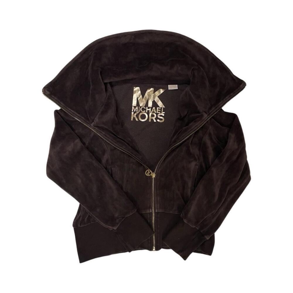 Michael Kors Brown Gold‎ Velour Zip Up Sweatshirt Athleisure Y2K Size M